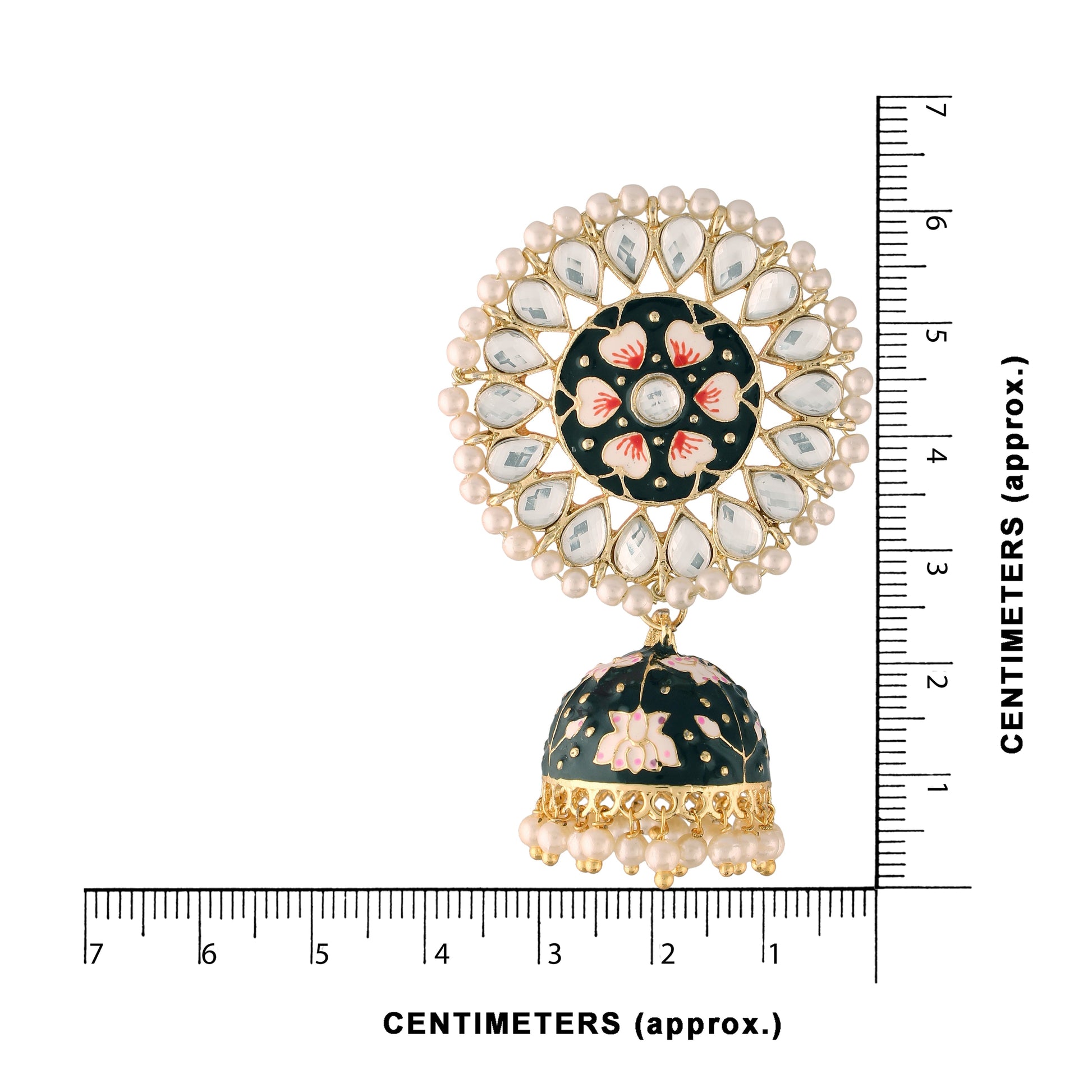 Gold-Polished Traditional Handcrafted Kundan Pearl Studded Meenakari Jhumki Earring for Women - Wahe Jewels Noz2Toz