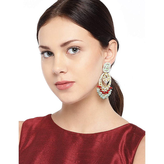 Gold-Polished Traditional Meenakari Stone Studded Pearl Dangle Earrings For Women - Wahe Jewels Noz2Toz