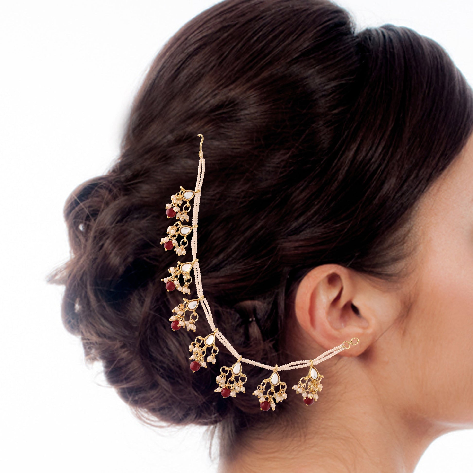 Gold-Polished Long Pearl Drop Beads Earring Chain Accessories For Women - Wahe Jewels Noz2Toz