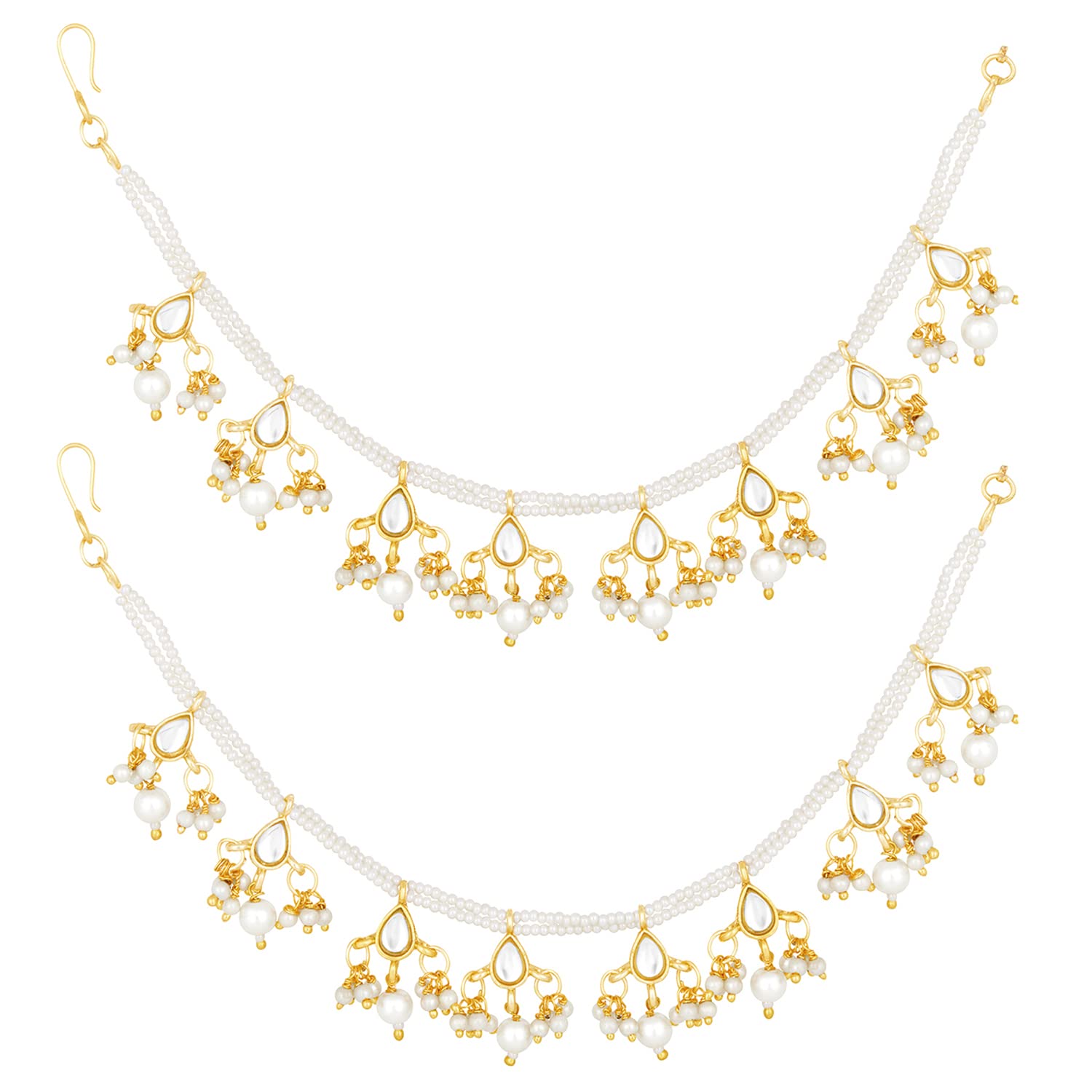 Gold-Polished Long Pearl Drop Beads Hair Chain Accessories for Women - Wahe Jewels Noz2Toz