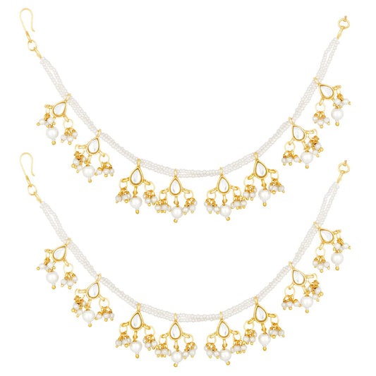 Gold-Polished Long Pearl Drop Beads Hair Chain Accessories for Women - Wahe Jewels Noz2Toz