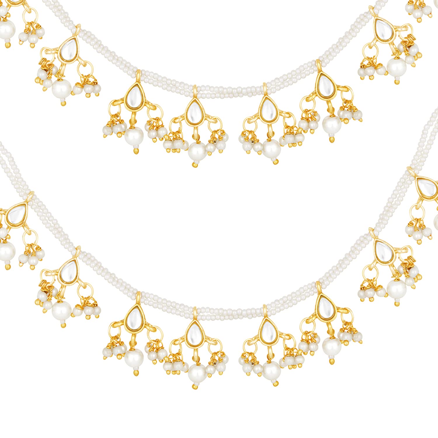 Gold-Polished Long Pearl Drop Beads Hair Chain Accessories for Women - Wahe Jewels Noz2Toz