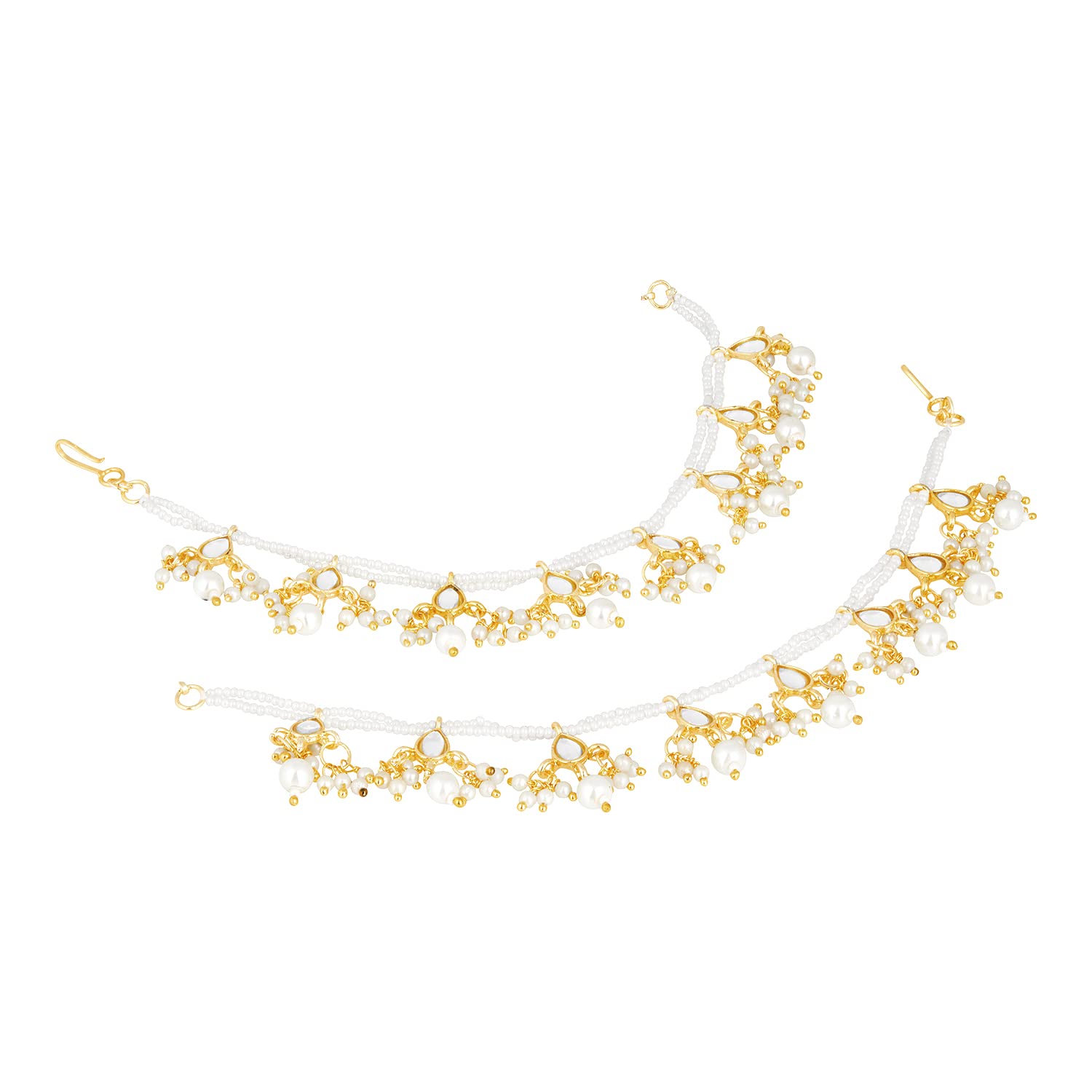 Gold-Polished Long Pearl Drop Beads Hair Chain Accessories for Women - Wahe Jewels Noz2Toz