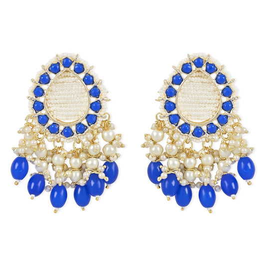 Gold-Polished Traditional Kundan Studded Pearl Drop Earrings For Women/Girls - Wahe Jewels Noz2Toz