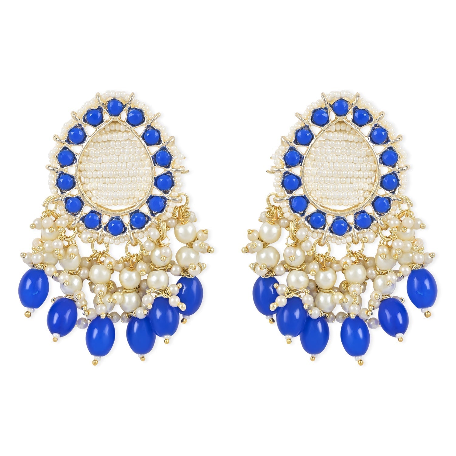 Gold-Polished Traditional Kundan Studded Pearl Drop Earrings For Women/Girls - Wahe Jewels - Swadesiicart