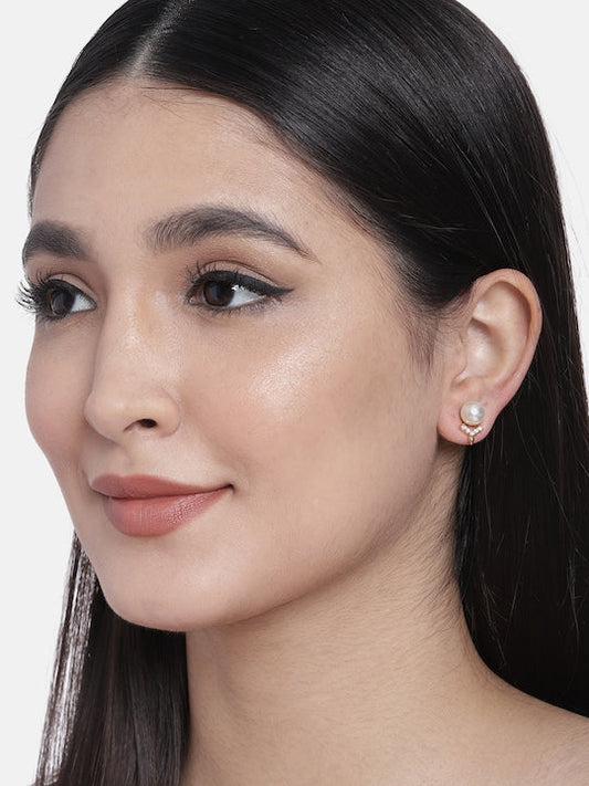 Stylish Latest Fashion Rose Gold-Polished & White Contemporary Studs Earrings for Women - Wahe Jewels