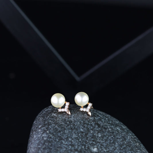 Stylish Latest Fashion Rose Gold-Polished & White Contemporary Studs Earrings for Women - Wahe Jewels
