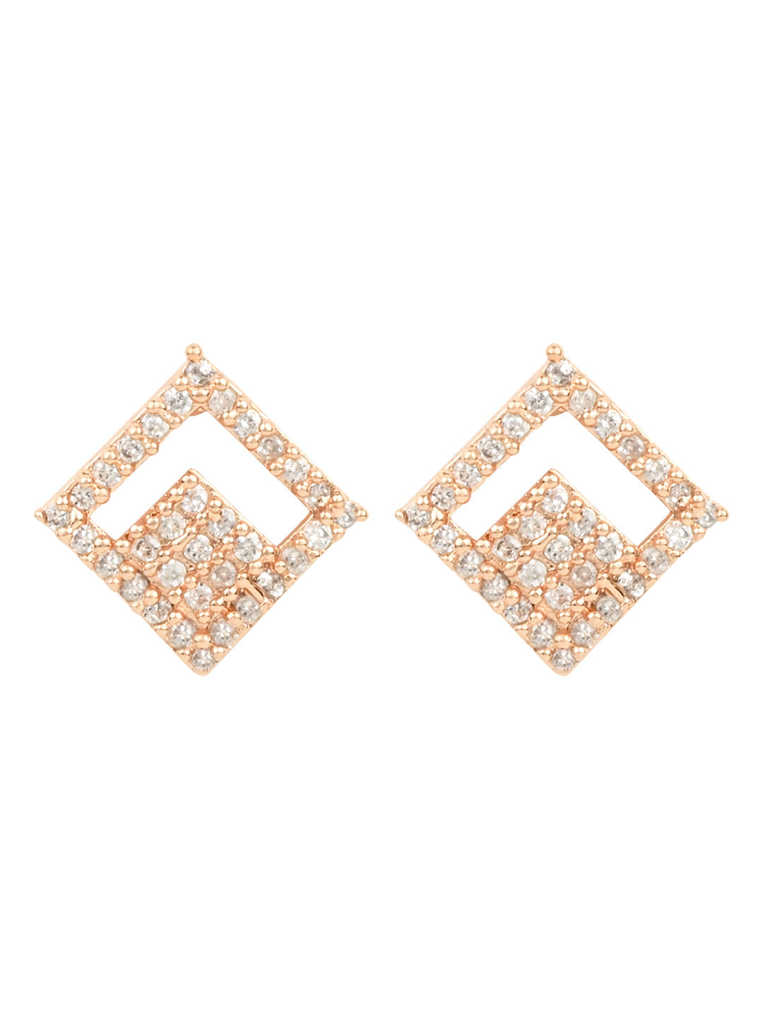 Stylish Latest Fashion Rose Gold-Polished Square Studs Earrings for Women - Wahe Jewels Noz2Toz