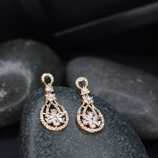 Stylish Latest Fashion Rose Gold-Polished & White AD Drop Earrings for Women - Wahe Jewels Noz2Toz