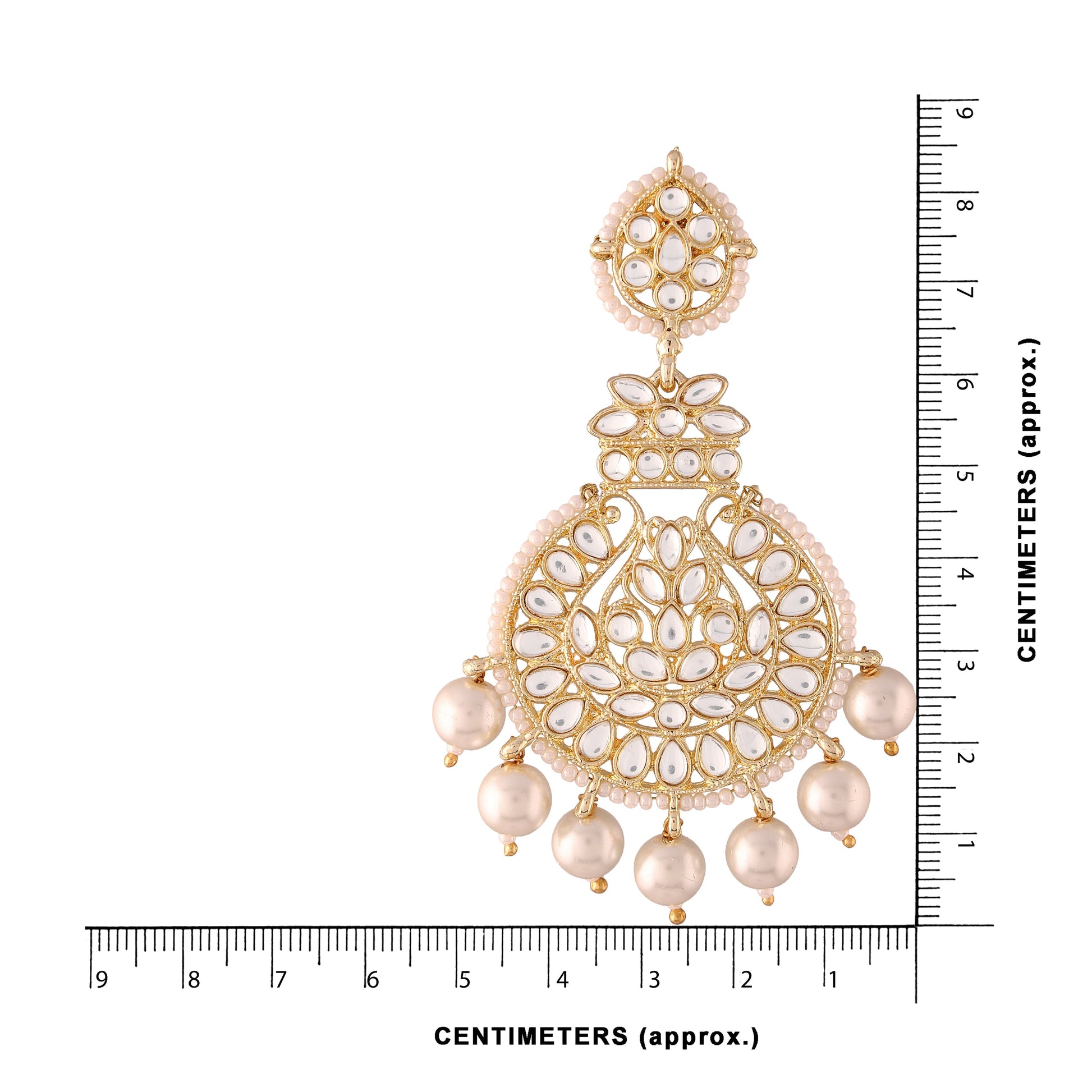 Gold-Polished Traditional Beaded Chandbali Earrings Glided with Kundans and Pearls For Women/Girls - Wahe Jewels Noz2Toz