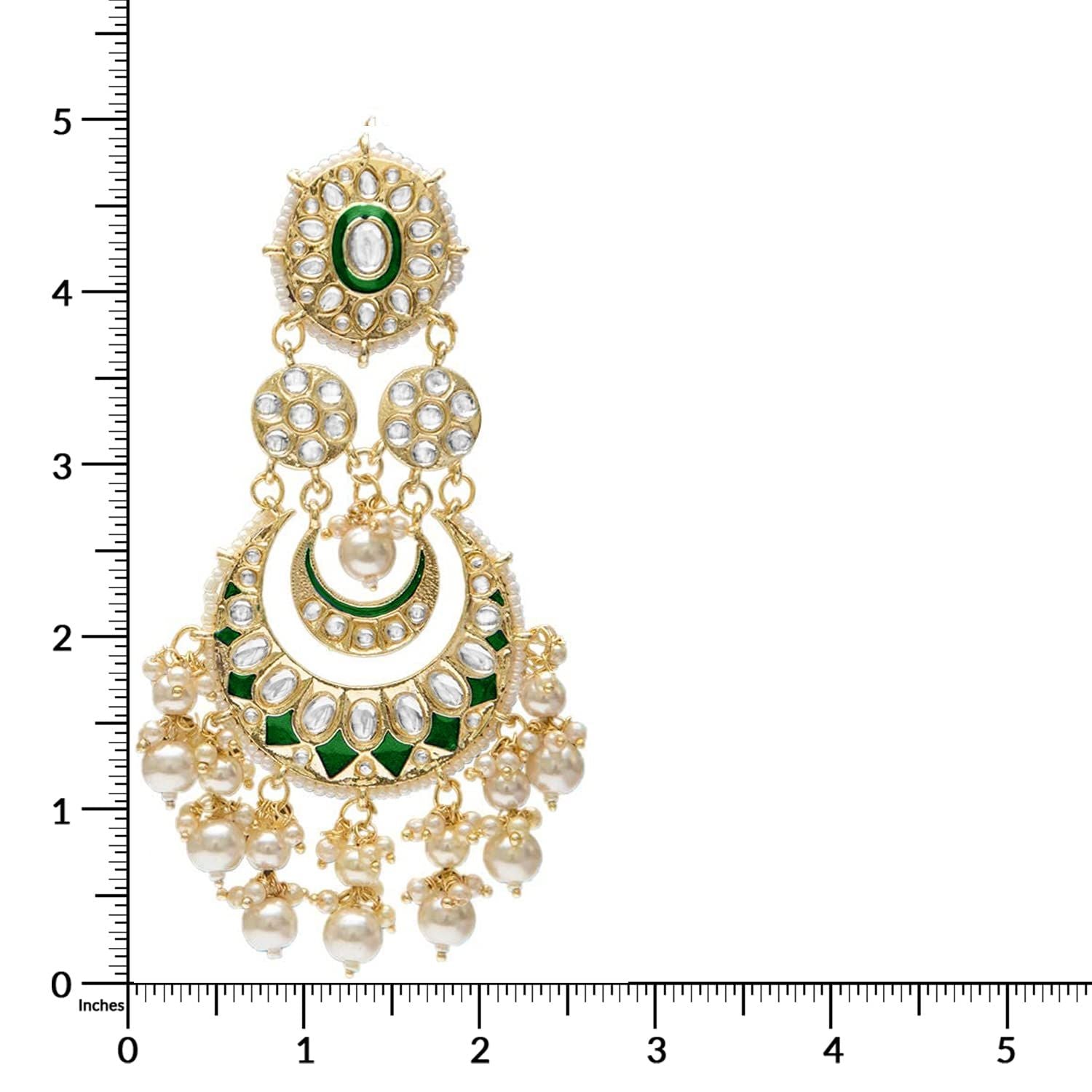 Women Gold-Polished Intricately Designed Traditional Green Meenakari Earrings Glided With Kundans & Pearls - Wahe Jewels Noz2Toz