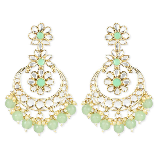 Gold-Polished Traditional Handcrafted Kundan Earrings Adorned with Pearls for Women - Wahe Jewels