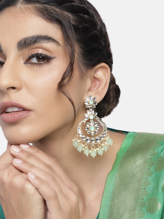 Gold-Polished Traditional Handcrafted Kundan Earrings Adorned with Pearls for Women - Wahe Jewels