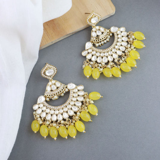 Gold-Polished Traditional Handcrafted Pearl Kundan Beaded Earrings for Women/Girls - Wahe Jewels