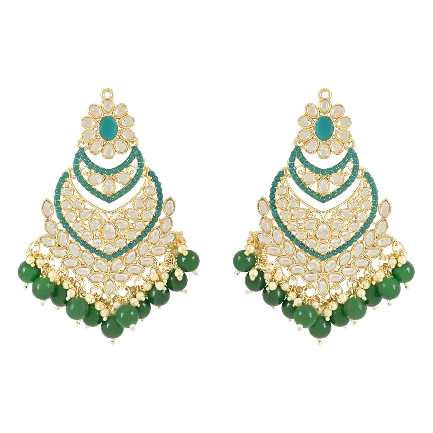 Gold-Polished Traditional Handcrafted Pearl Kundan Beaded Chandbali Earrings for Women/Girls - Wahe Jewels - Swadesiicart