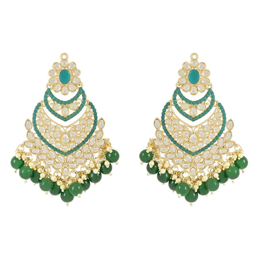 Gold-Polished Traditional Handcrafted Pearl Kundan Beaded Chandbali Earrings for Women/Girls - Wahe Jewels Noz2Toz