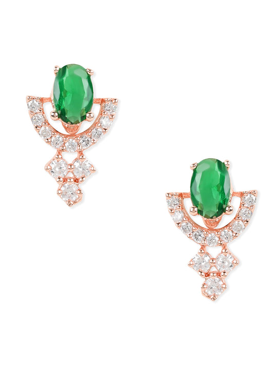 Stylish Latest Fashion Rose Gold-Polished Glittering American Diamond Fashionable Stud Earrings for Women & Girls - Wahe Jewels