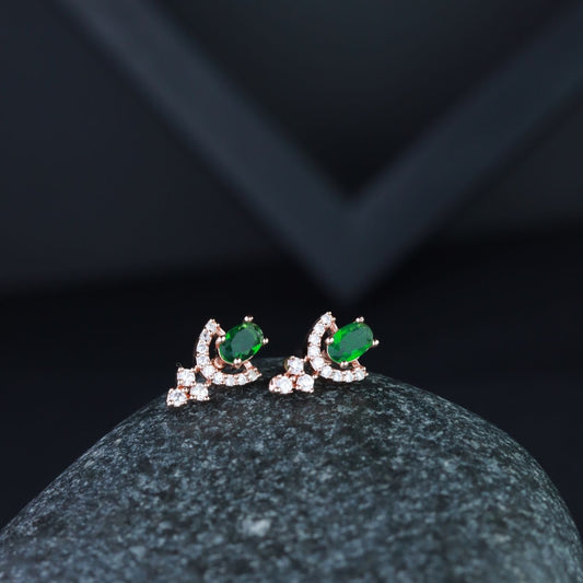 Stylish Latest Fashion Rose Gold-Polished Glittering American Diamond Fashionable Stud Earrings for Women & Girls - Wahe Jewels