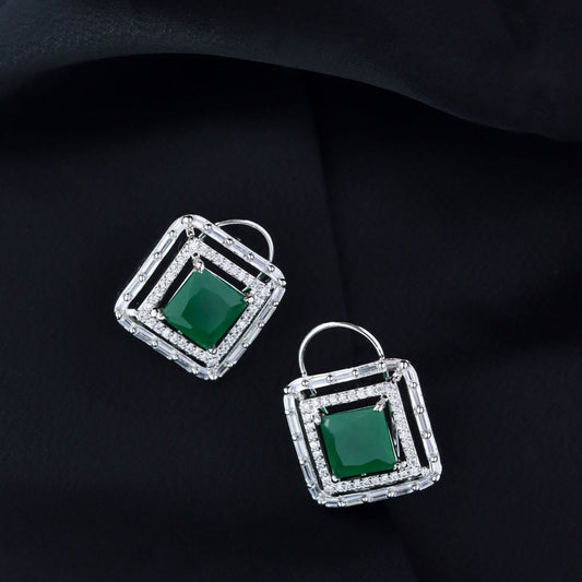 Stylish Latest Fashion Silver Plated Glittering Crystal AD Stone Studs Earrings for Women & Girls - Wahe Jewels