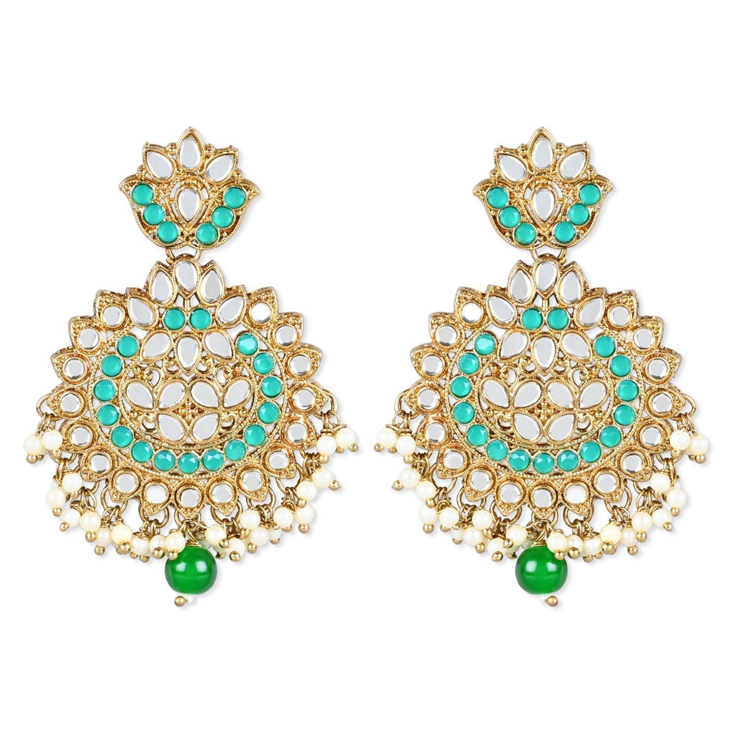 Gold-Polished Traditional Kundan & Stone Studded Chandbali Earrings For Women - Wahe Jewels - Swadesiicart