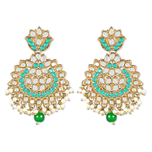 Gold-Polished Traditional Kundan & Stone Studded Chandbali Earrings For Women - Wahe Jewels