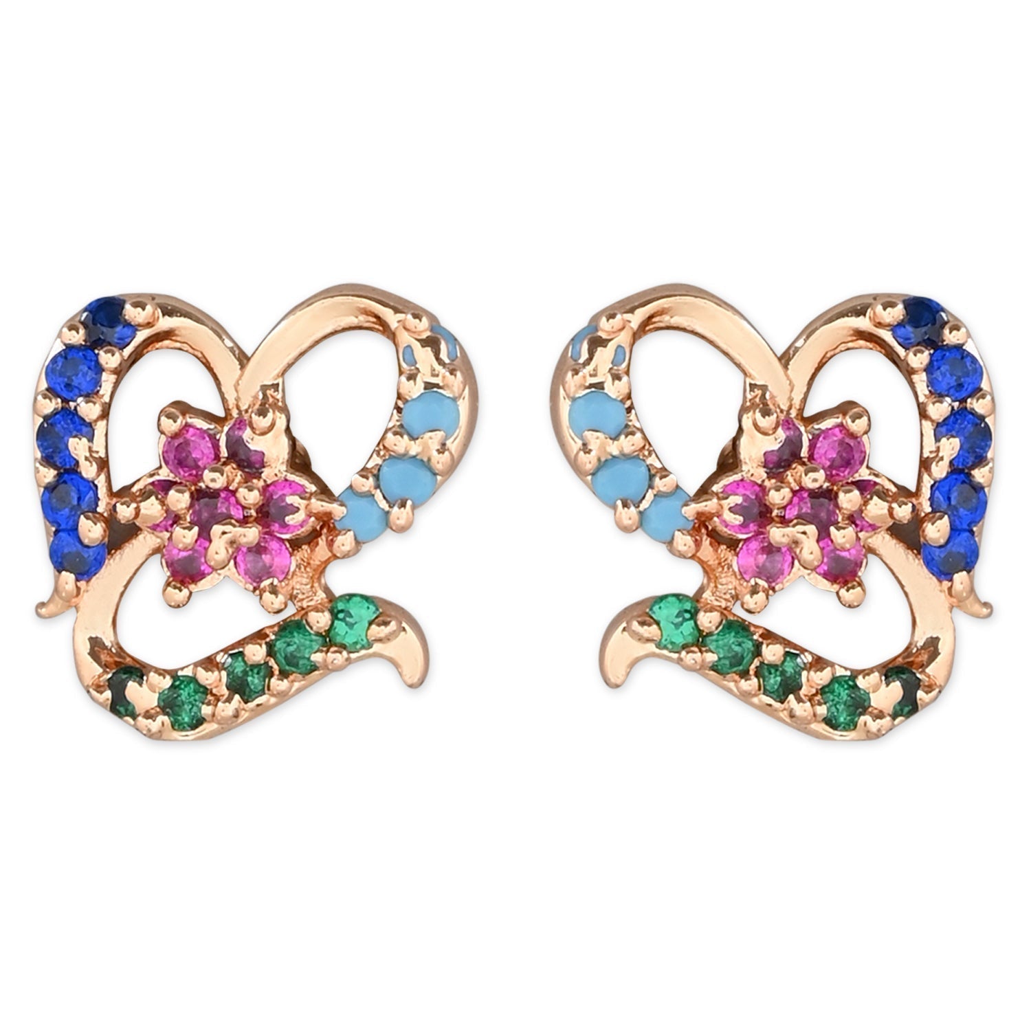 Stylish Latest Fashion Rose Gold-Polished Glittering Crystal AD Stone Studs Earrings for Women & Girls - Wahe Jewels Noz2Toz