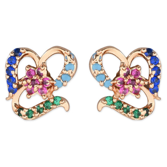 Stylish Latest Fashion Rose Gold-Polished Glittering Crystal AD Stone Studs Earrings for Women & Girls - Wahe Jewels Noz2Toz