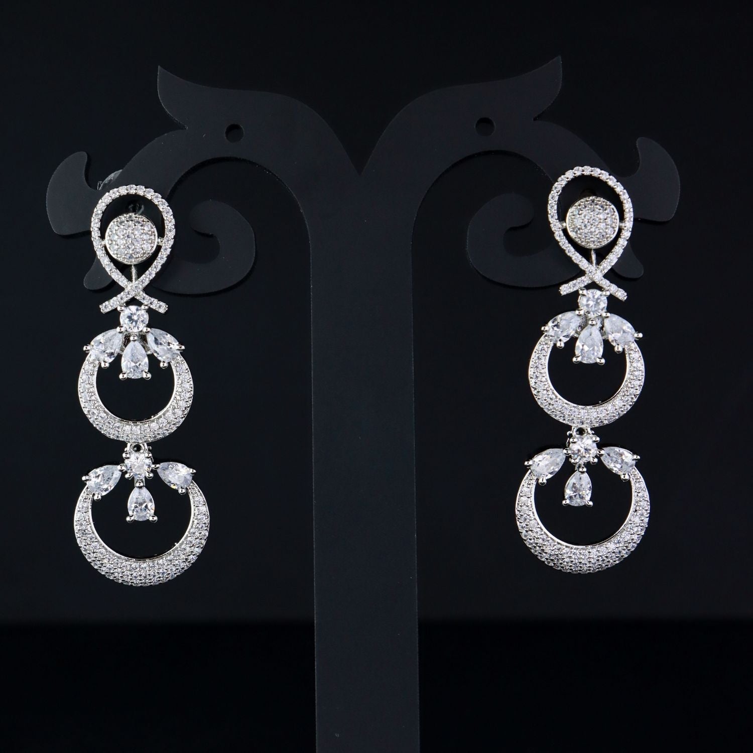 Stylish Latest Fashion Rose Gold-Polished Glittering Crystal AD Stone studded Earrings for Women & Girls - Wahe Jewels Noz2Toz