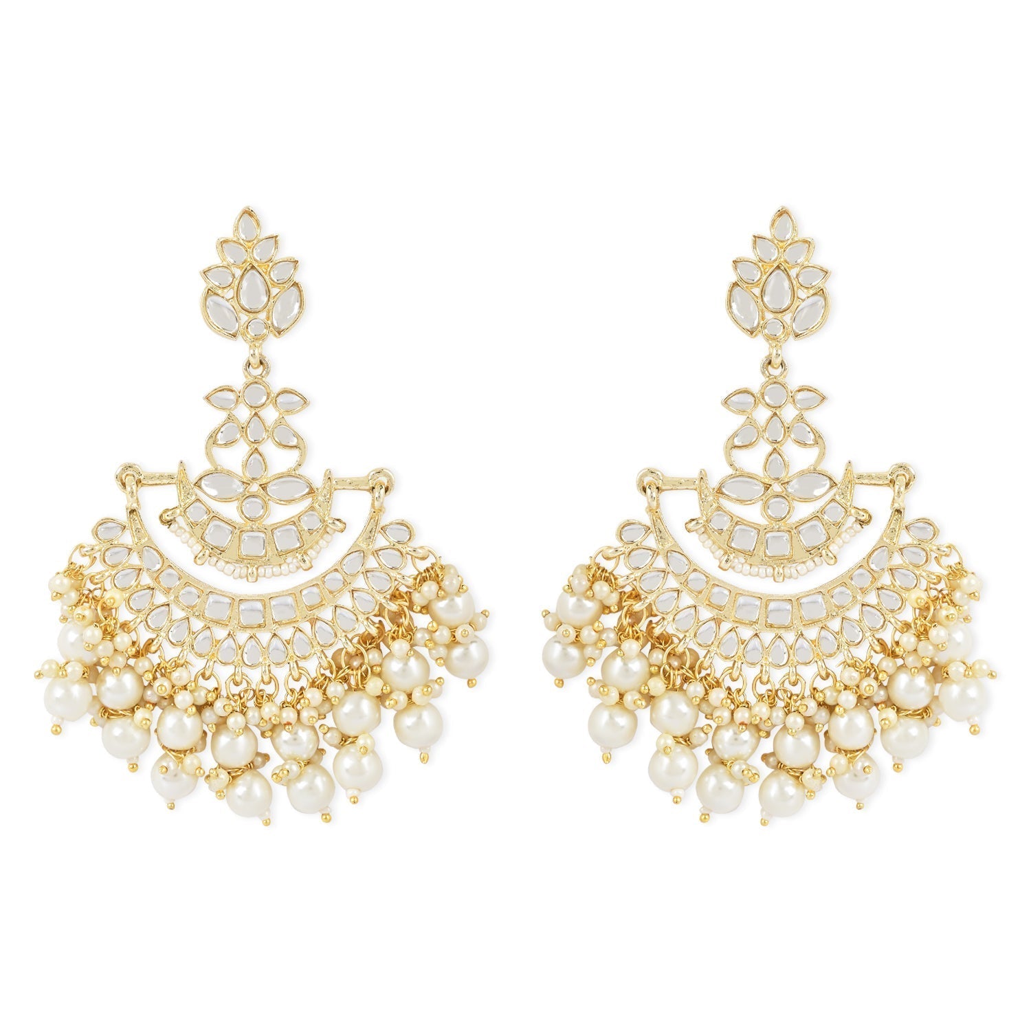 Traditional Gold-Polished White Kundan Pearl Drop Chandbali Earring For Women/Girls - Wahe Jewels Noz2Toz