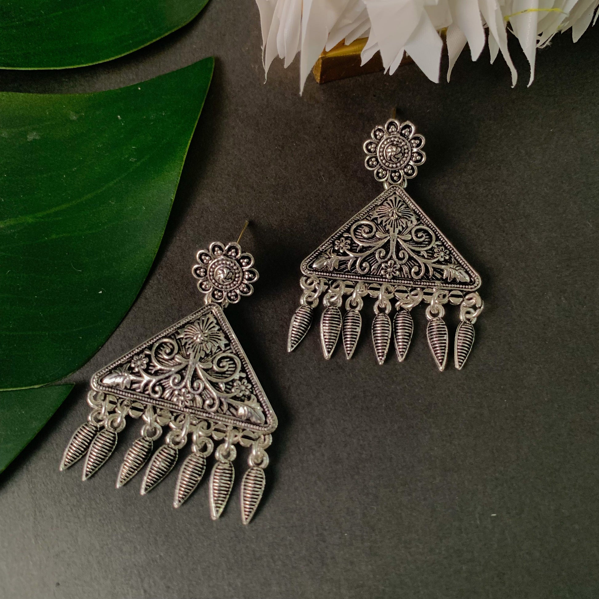 Navratri Ethnic Silver Oxidized Afghani Style Trending Earrings For Women & Girls - Wahe Jewels Noz2Toz