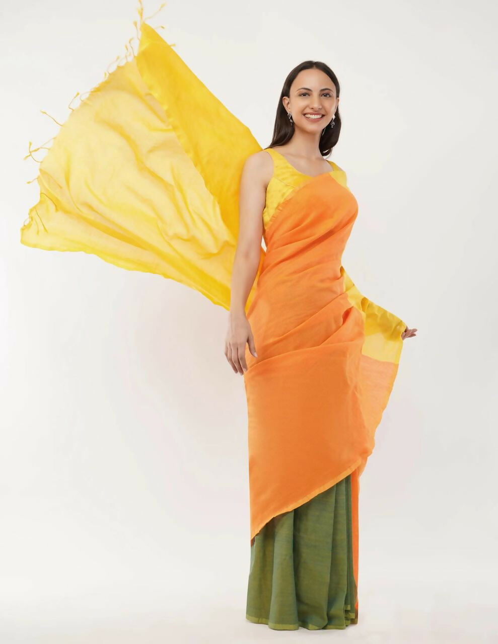 Exclusive Collection Beautiful Khadi Cotton Yellow Orange Green Handloom Grab2Buy 