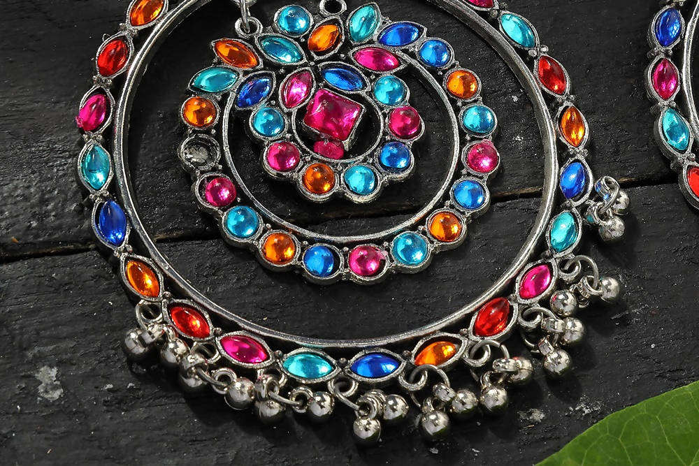 Mominos Fashion Johar Kamal Women's Multi Colour Kundan Circles Earrings 