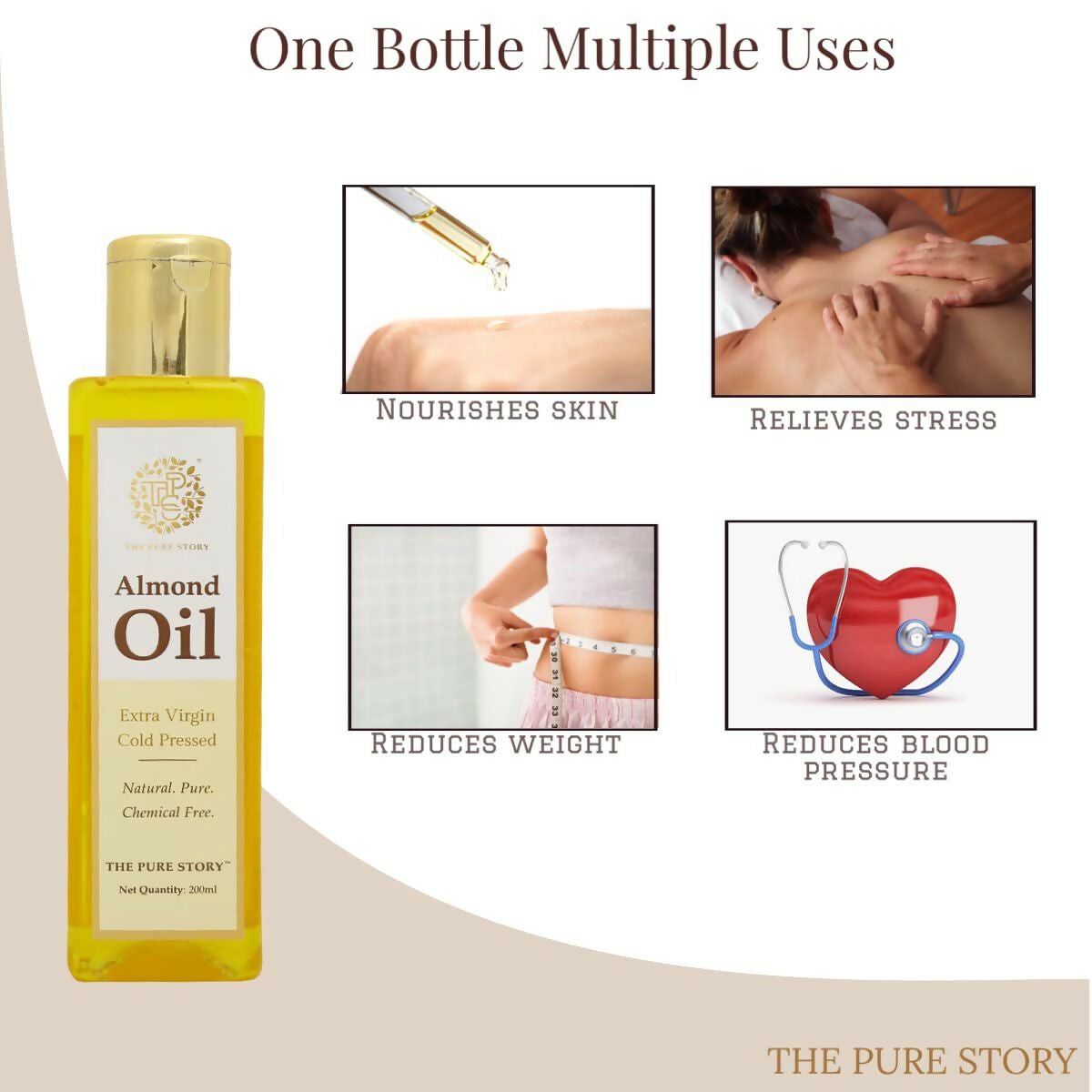 The Pure Story Sweet Almond Oil Pure Cold Pressed For Hair, Skin, Face Care & Massage  Grab2Buy The Pure Story Grab2Buy