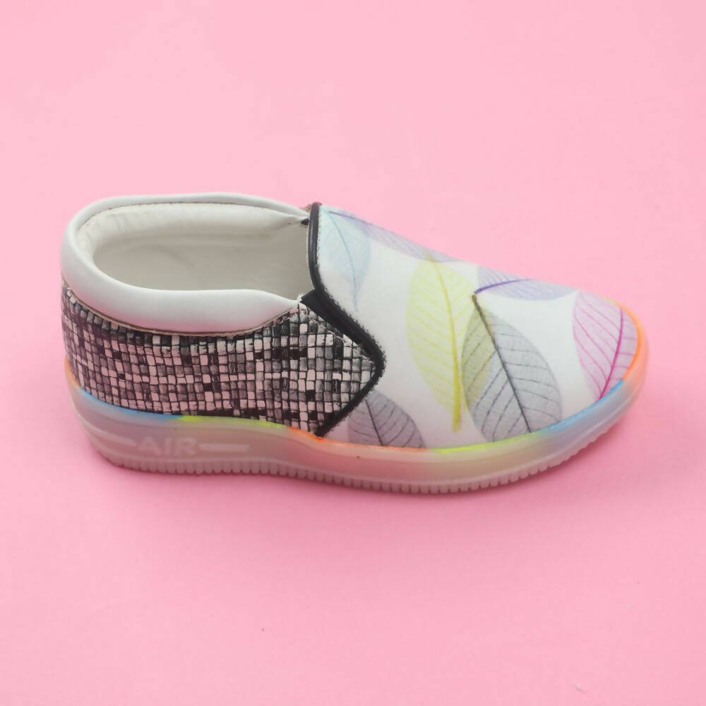 Tiny Bugs Girls Leaf Printed Slip Ons Sneakers - White  Grab2Buy Tiny Bugs Grab2Buy