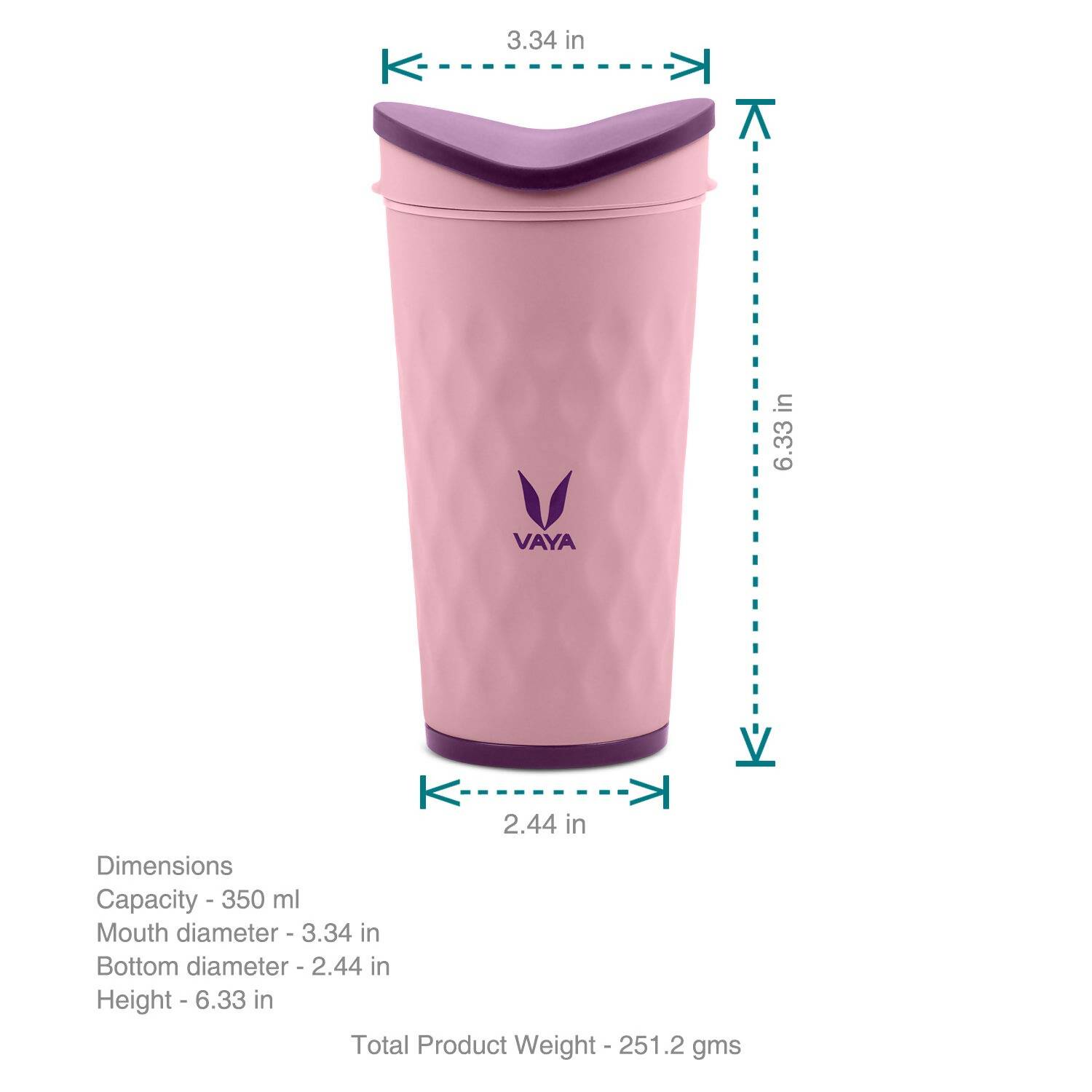 Vaya Drynk Kid'S Stainless Steel Tumbler With Spill-Proof Pediasafe Lid - 350ml (Pink) 