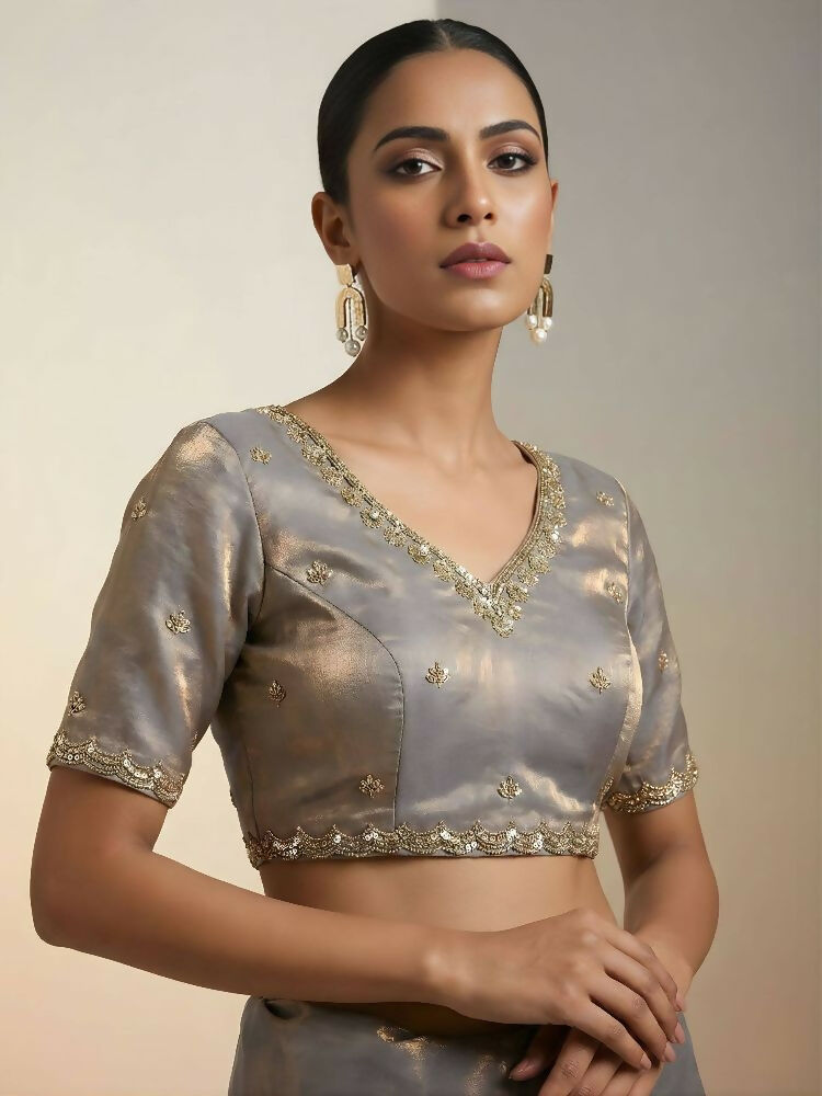 Joban Fashion Beige Fandy Satin Silk Party Wear Sarees
