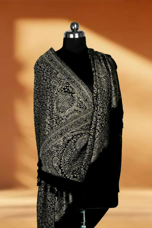 Weaving Mystery Handloom Pashmina Shawl-Kaani Zari - Black  Grab2Buy Weaving Mystery Grab2Buy