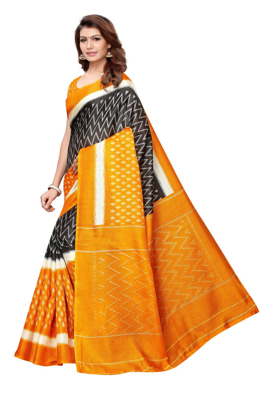 Vamika Mustard Kalamkari With Jhalar Khadi Silk Saree - Grab2buy