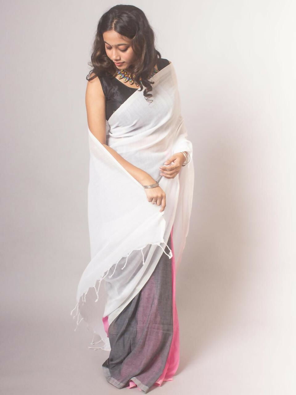 Exclusive Collection Beautiful Khadi Cotton White Grey Pink Handloom Grab2Buy 