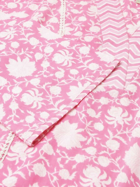 FIORRA Women's Pink Cotton A-Line Kurta Set 
