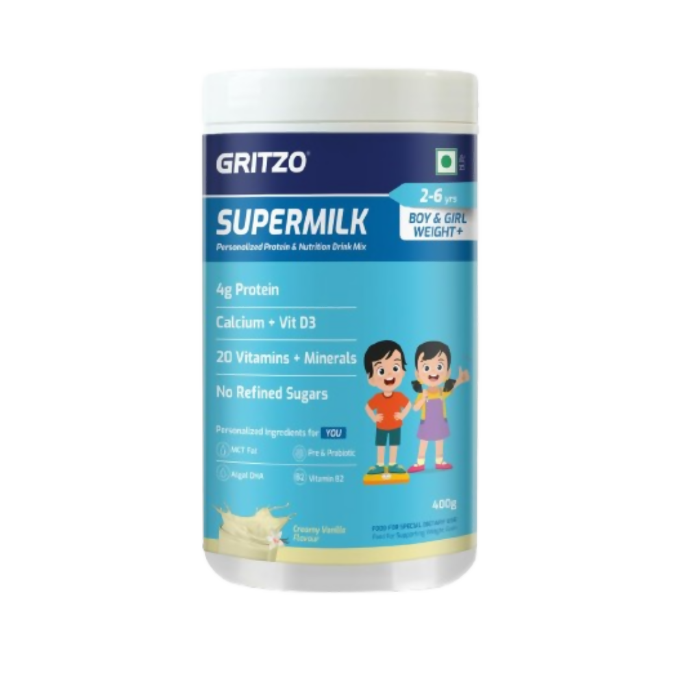 Gritzo SuperMilk Weight+ (2-6y Boy & Girl), 4g Protein Powder - Creamy Vanilla