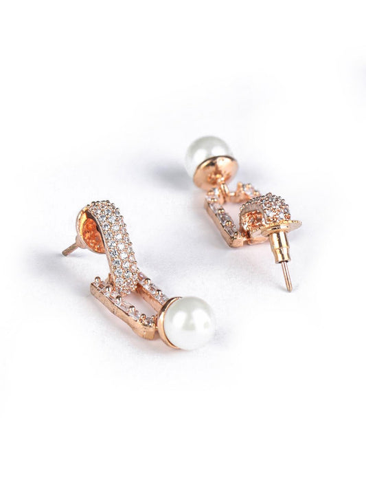 Priyaasi Women White American Diamond Rose Gold Plated Drop Earrings - Grab2buy