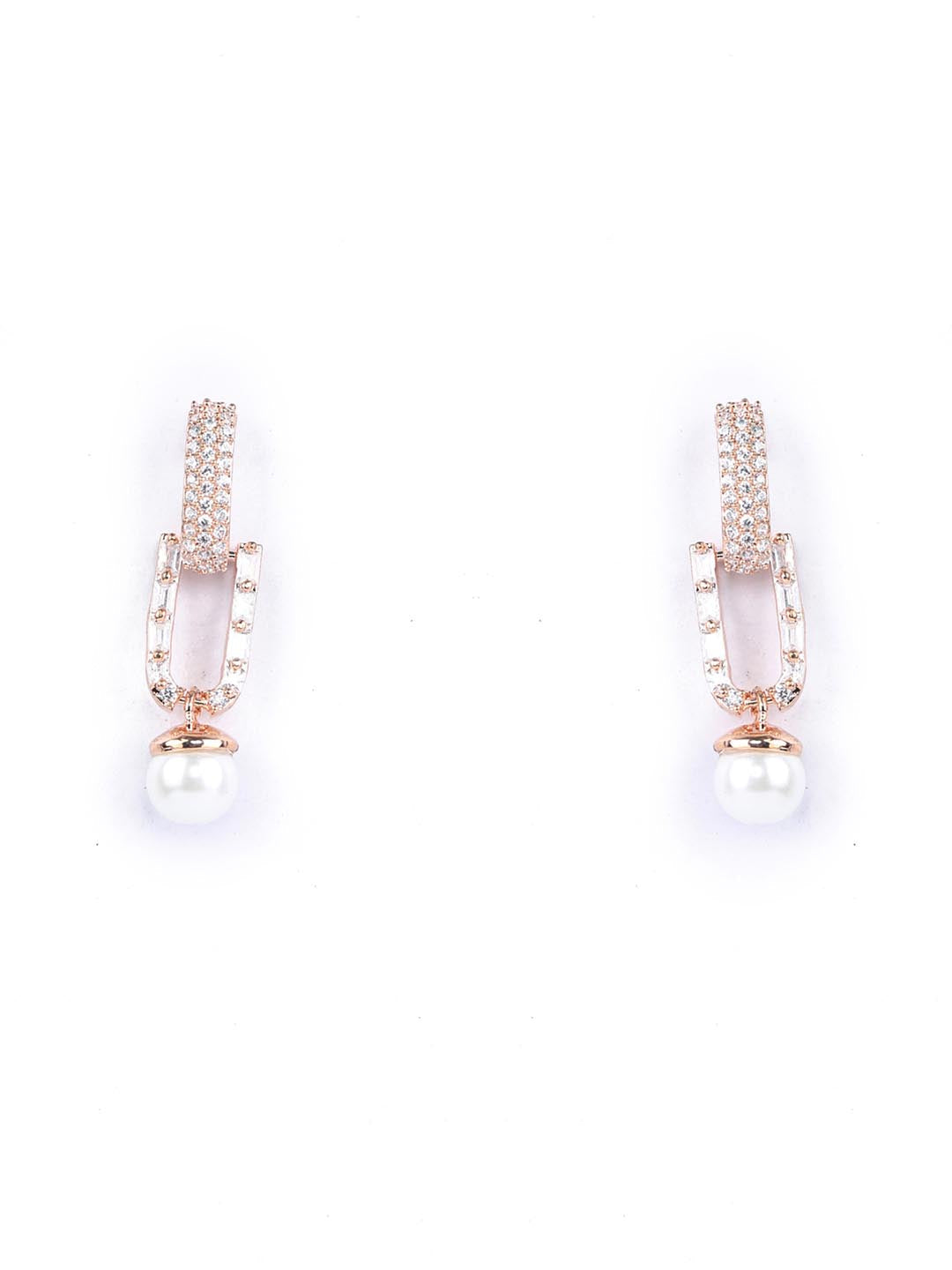 Priyaasi Women White American Diamond Rose Gold Plated Drop Earrings - Grab2buy