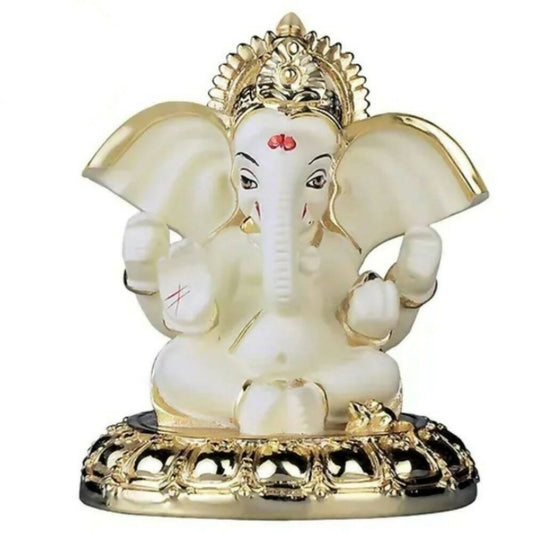 Tamas Gaj Karna Ganesh Idol | Off White & Gold | Brass Pooja Decor 