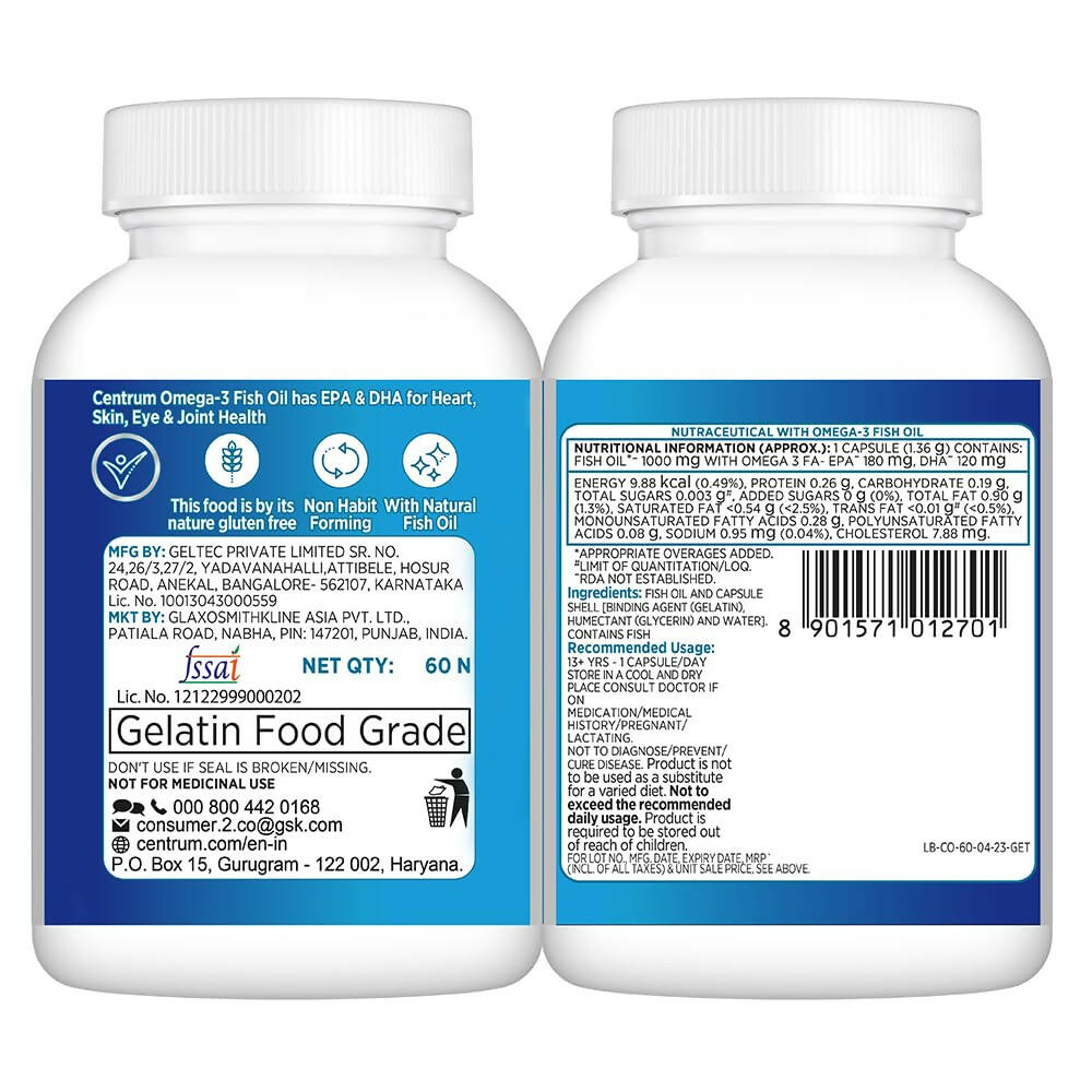 Centrum Omega-3 Fish Oil Capsules for 13 + Years - Grab2buy