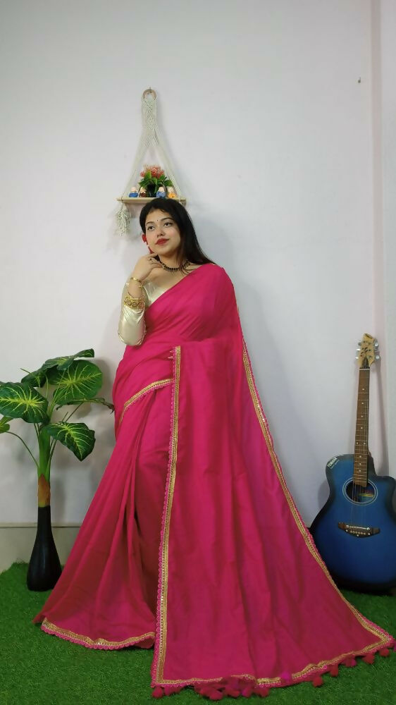 Exclusive Collection Beautiful Khadi Cotton Handloom Grab2Buy With Beautiful Zari Border - Pink 