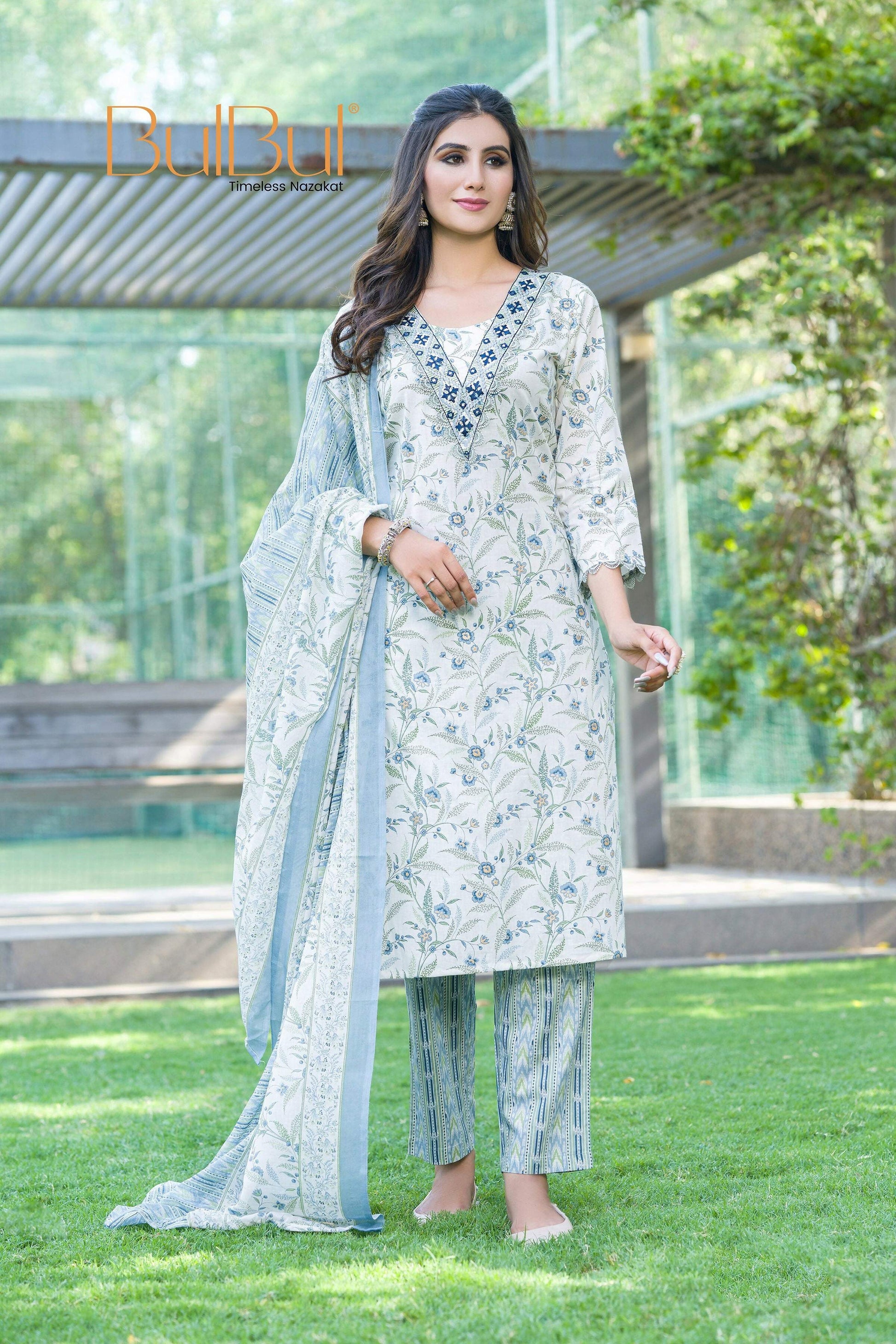BulBul Fashionista Cotton Floral Blue Kurta Set with Dupatta 