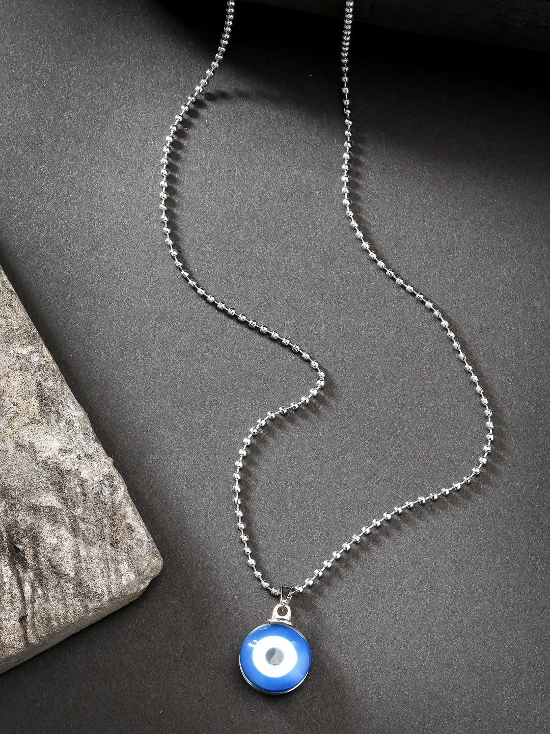 NVR Unisex Evil Eye Silver-Plated Stainless Steel Pendant with Chain 