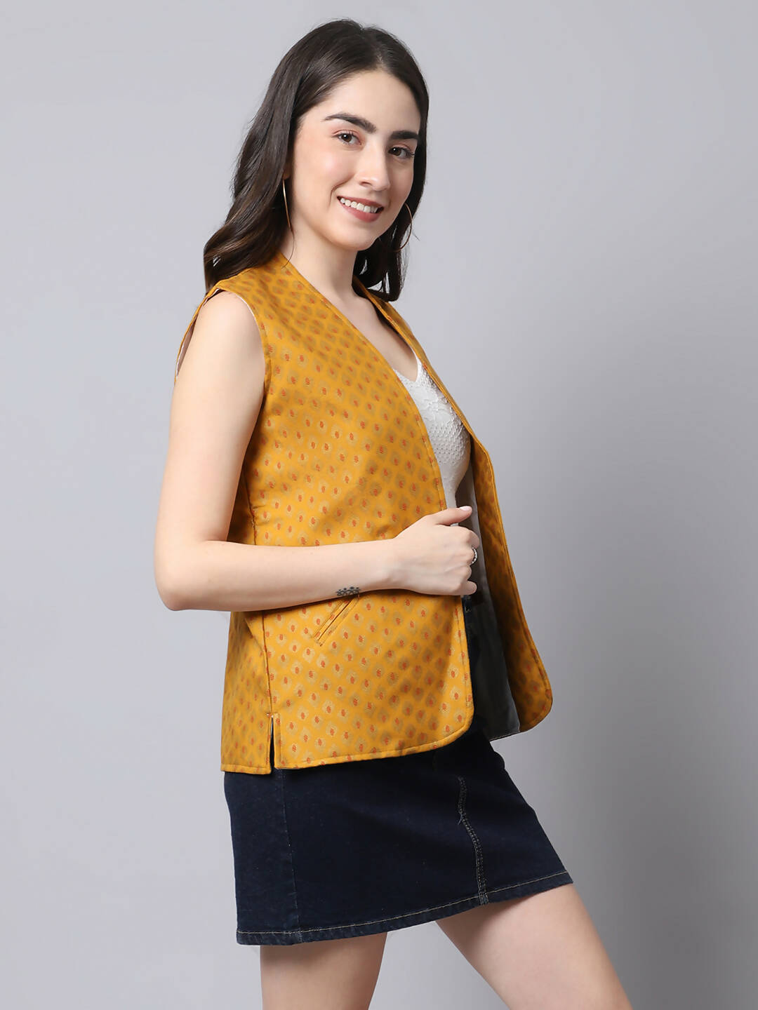 Even Apparels Multi Viscose Rayon Open Front Women's Waistcoat