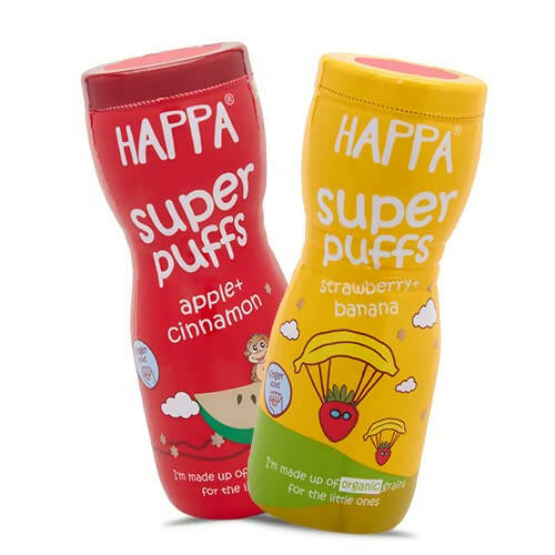 Happa Organic Multigrain Apple Cinnamon & Strawberry Banana Melts Super Puffs Combo(8 Months+) - Grab2buy